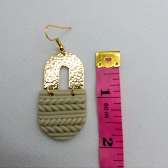 Boho Rainbow Gold Braided Clay Drop Earrings - Picture 6 of 7